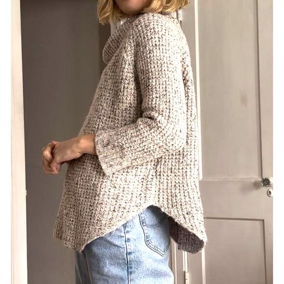 Free People Dylan Tweedy Pullover Sweater Oatmeal Small Cozy Trendy Fall Winter - Picture 13 of 13